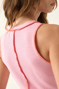 Live Loud Exposed-Seam Waffle Knit Tank Top - ShopPromesa