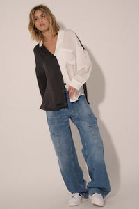 Double Trouble Colorblock Washed Satin Shirt - ShopPromesa