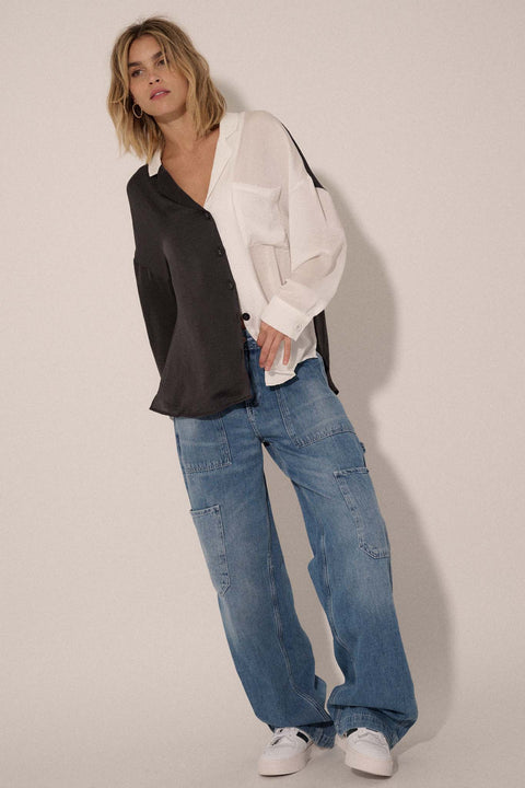 Double Trouble Colorblock Washed Satin Shirt