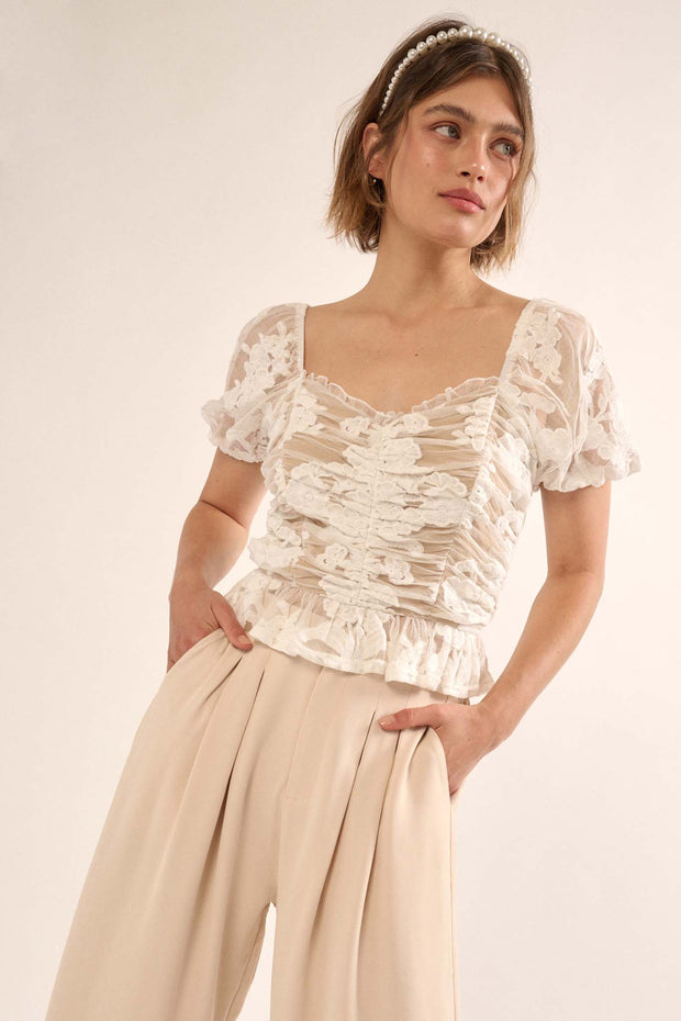 Heavenly Heart Embroidered Lace Puff-Sleeve Top - ShopPromesa