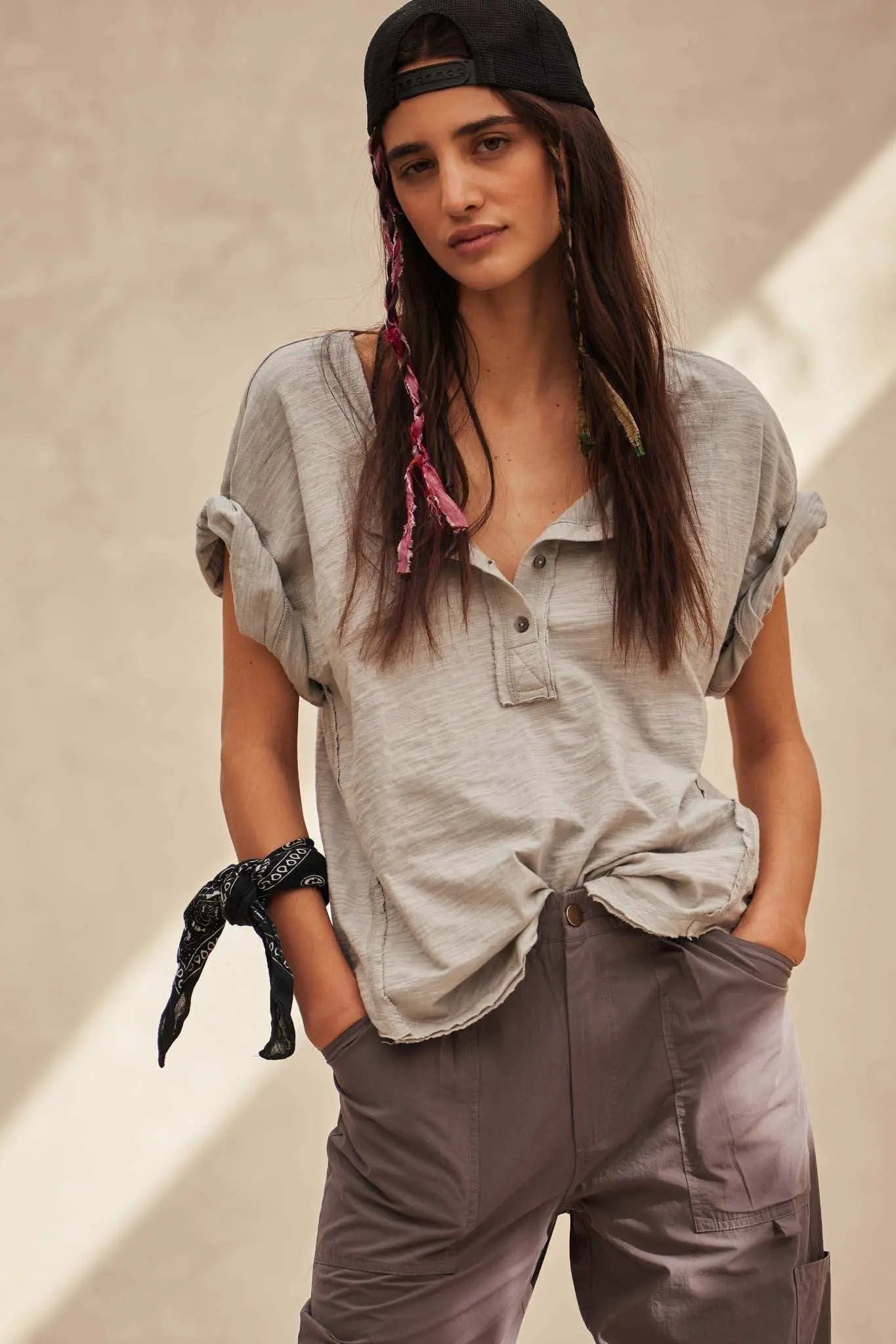 Easy Fit Vintage-Wash Exposed-Seam Henley Tee - ShopPromesa