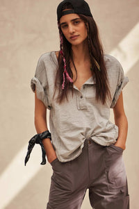 Easy Fit Vintage-Wash Exposed-Seam Henley Tee - ShopPromesa