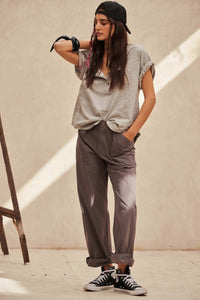 Easy Fit Vintage-Wash Exposed-Seam Henley Tee - ShopPromesa