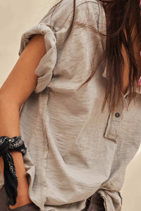 Easy Fit Vintage-Wash Exposed-Seam Henley Tee - ShopPromesa