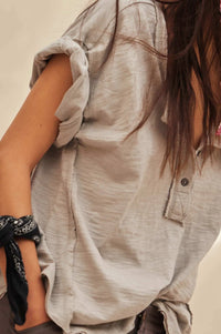 Easy Fit Vintage-Wash Exposed-Seam Henley Tee - ShopPromesa