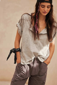 Easy Fit Vintage-Wash Exposed-Seam Henley Tee - ShopPromesa