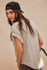 Easy Fit Vintage-Wash Exposed-Seam Henley Tee - ShopPromesa