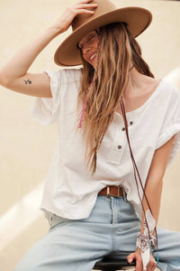 Easy Fit Vintage-Wash Exposed-Seam Henley Tee - ShopPromesa