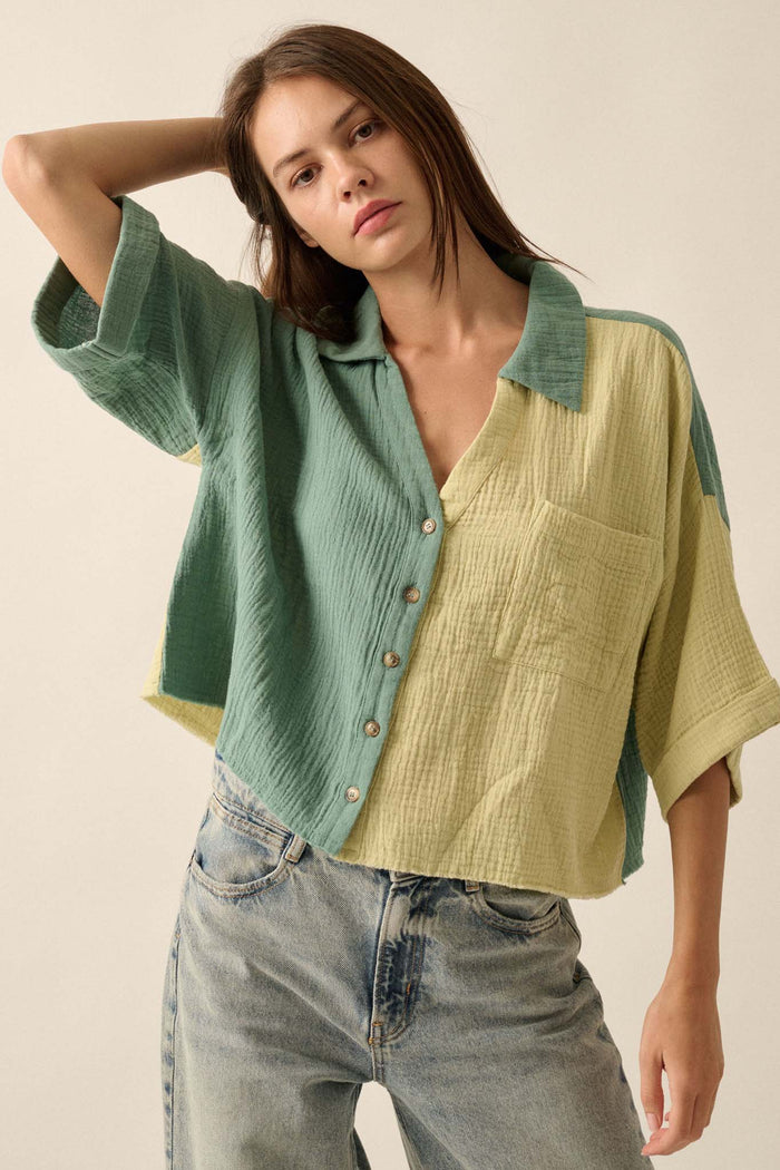 Better Half Colorblock Crinkle Cotton Pocket Shirt - ShopPromesa