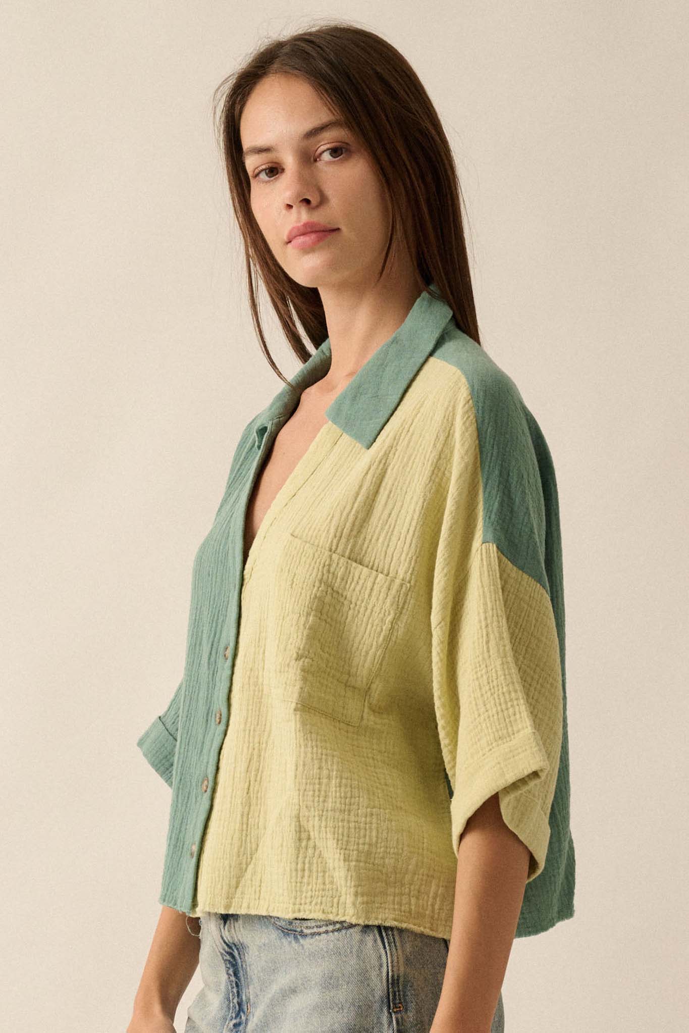 Better Half Colorblock Crinkle Cotton Pocket Shirt - ShopPromesa