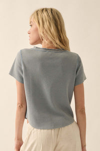 Casually Cool Waffle Knit Raw-Edge Henley Tee - ShopPromesa