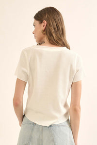 Casually Cool Waffle Knit Raw-Edge Henley Tee - ShopPromesa