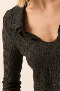 Daisy Dear Floral Lace Collared Long-Sleeve Crop Top - ShopPromesa