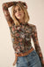 Autumn Blossoms Floral Mesh Mock-Neck Thumbhole Top - ShopPromesa