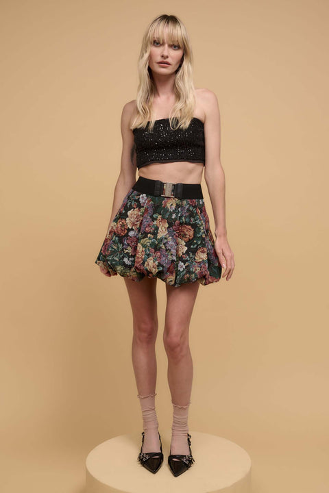 Up All Night Ruffle-Trim Sequin Tube Top