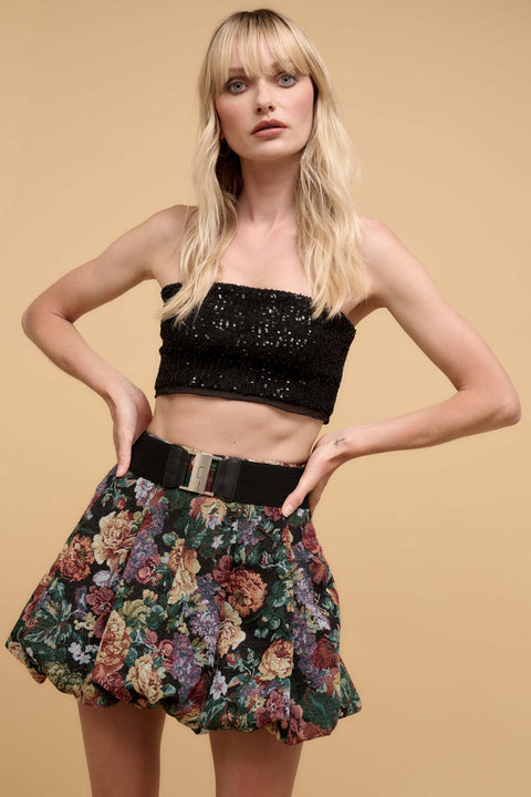 Up All Night Ruffle-Trim Sequin Tube Top