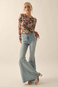 Bold Blossoms Floral Mesh Long-Sleeve Top - ShopPromesa