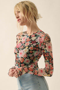 Bold Blossoms Floral Mesh Long-Sleeve Top - ShopPromesa