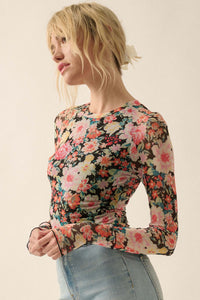 Bold Blossoms Floral Mesh Long-Sleeve Top - ShopPromesa