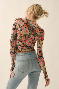 Bold Blossoms Floral Mesh Long-Sleeve Top - ShopPromesa