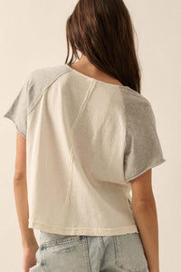 Easy Fit Cropped Raw-Edge Henley Raglan Tee - ShopPromesa