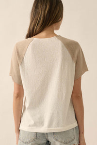 Easy Fit Cropped Raw-Edge Henley Raglan Tee - ShopPromesa