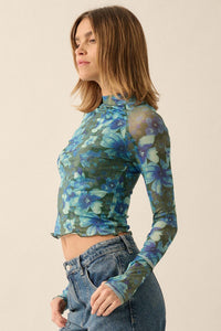 Bloom for Me Floral Mesh Mock-Neck Long-Sleeve Top - ShopPromesa