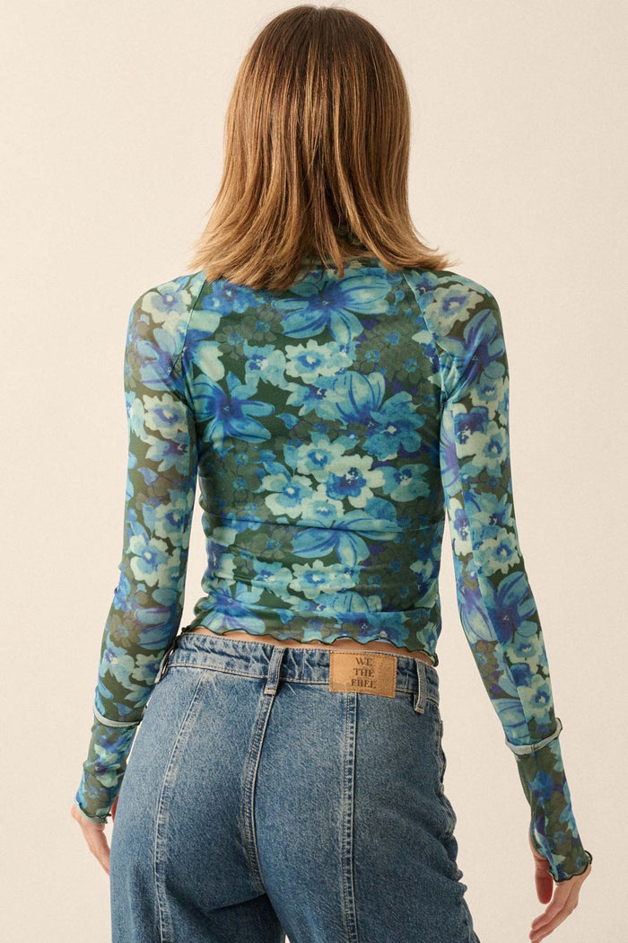 Bloom for Me Floral Mesh Mock-Neck Long-Sleeve Top - ShopPromesa