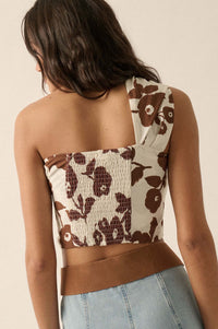 Playful Poppies Floral One-Shoulder Wrap Bandeau Top - ShopPromesa