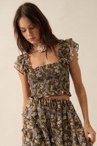 Eternal Allure Smocked Floral Chiffon Ruffle Top - ShopPromesa