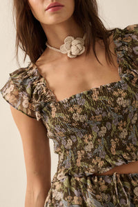 Eternal Allure Smocked Floral Chiffon Ruffle Top - ShopPromesa