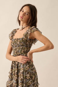 Eternal Allure Smocked Floral Chiffon Ruffle Top - ShopPromesa