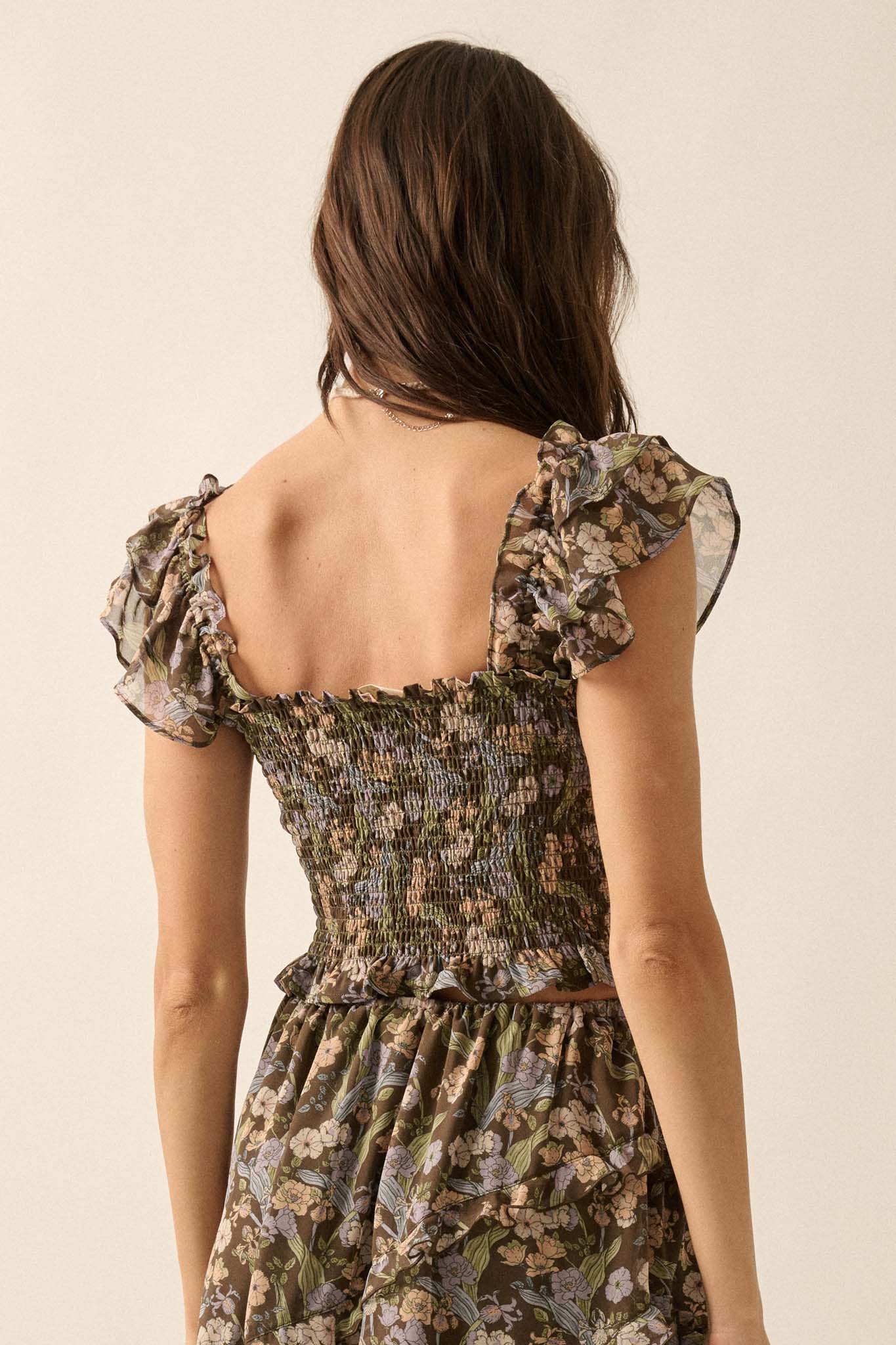 Eternal Allure Smocked Floral Chiffon Ruffle Top - ShopPromesa