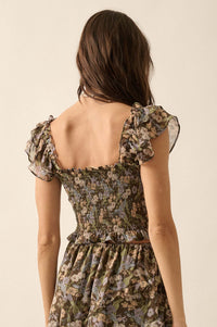 Eternal Allure Smocked Floral Chiffon Ruffle Top - ShopPromesa