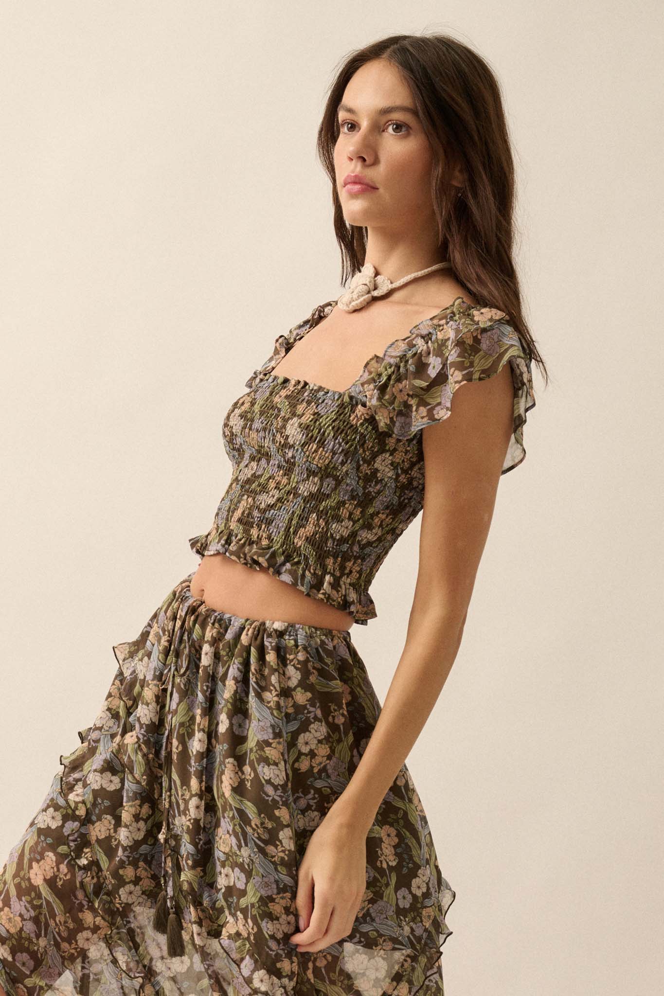 Eternal Allure Smocked Floral Chiffon Ruffle Top - ShopPromesa