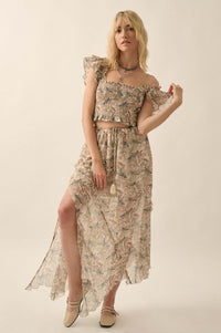 Eternal Allure Smocked Floral Chiffon Ruffle Top - ShopPromesa