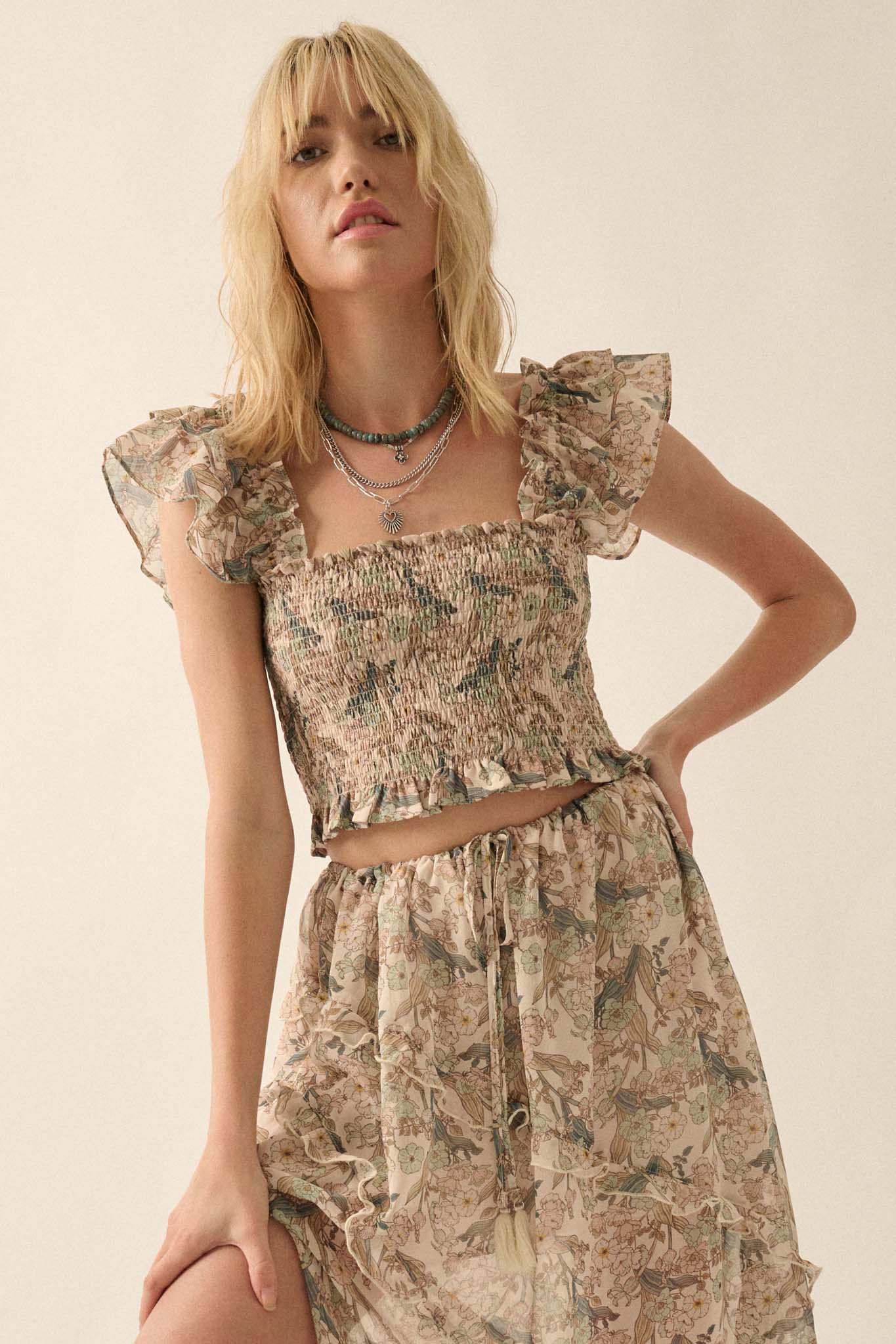 Eternal Allure Smocked Floral Chiffon Ruffle Top - ShopPromesa