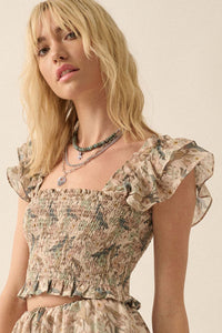 Eternal Allure Smocked Floral Chiffon Ruffle Top - ShopPromesa