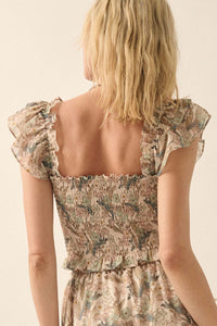 Eternal Allure Smocked Floral Chiffon Ruffle Top - ShopPromesa