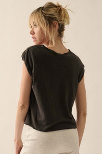 Easy Fit Cropped Raw-Edge Cap-Sleeve Muscle Tee - ShopPromesa