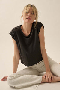 Easy Fit Cropped Raw-Edge Cap-Sleeve Muscle Tee - ShopPromesa