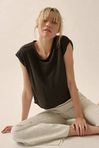 Easy Fit Cropped Raw-Edge Cap-Sleeve Muscle Tee - ShopPromesa