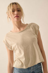 Easy Fit Cropped Raw-Edge Cap-Sleeve Muscle Tee - ShopPromesa