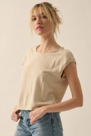 Easy Fit Cropped Raw-Edge Cap-Sleeve Muscle Tee - ShopPromesa