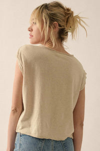 Easy Fit Cropped Raw-Edge Cap-Sleeve Muscle Tee - ShopPromesa