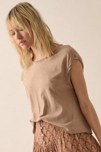 Easy Fit Cropped Raw-Edge Cap-Sleeve Muscle Tee - ShopPromesa