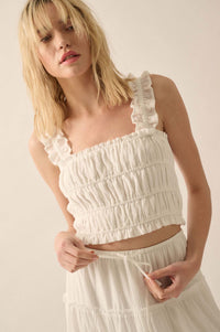 Sandy Shores Smocked Ruffle Cropped Cami Top - ShopPromesa