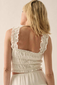 Sandy Shores Smocked Ruffle Cropped Cami Top - ShopPromesa