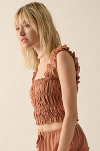 Sandy Shores Smocked Ruffle Cropped Cami Top - ShopPromesa