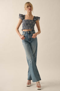 Extravagant Blooms Smocked Floral Ruffle Crop Top - ShopPromesa